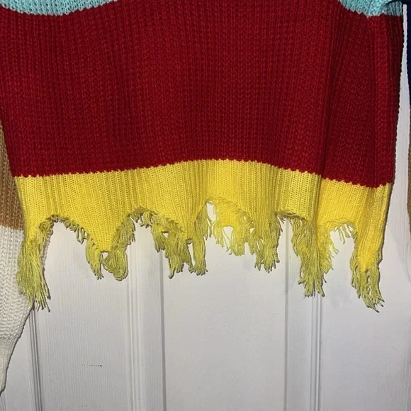 Shein Peach Blue Multi Color Frayed Stripe Sweater Top NWOT - Picture 7 of 11